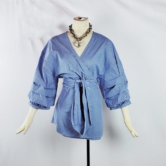 NWT Stripped Ava & Viv 1X Stripe Wrap Blouse New - Picture 1 of 5